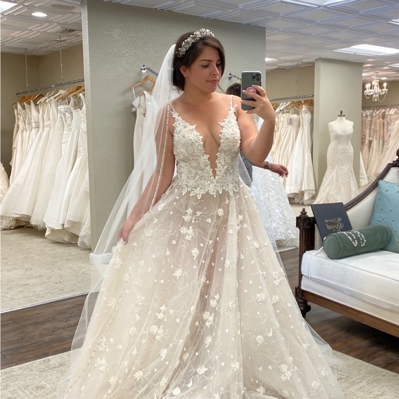 Elegant Lace Wedding Gown with Veil - Picture 1 of 8
